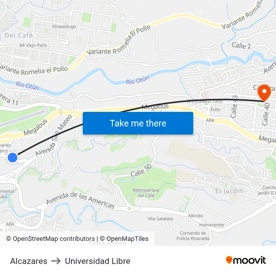 Alcazares to Universidad Libre map