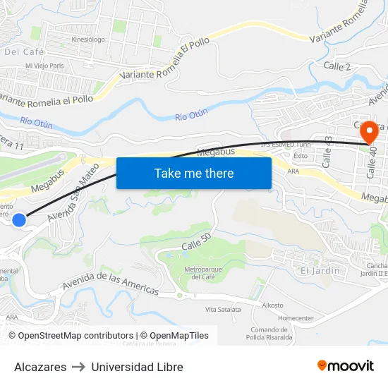 Alcazares to Universidad Libre map