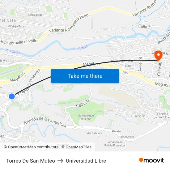 Torres De San Mateo to Universidad Libre map
