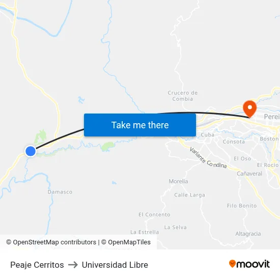Peaje Cerritos to Universidad Libre map