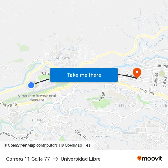 Carrera 11 Calle 77 to Universidad Libre map