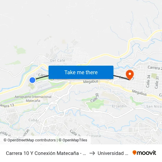 Carrera 10 Y Conexión Matecaña - Marsella to Universidad Libre map