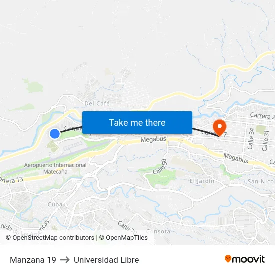 Manzana 19 to Universidad Libre map