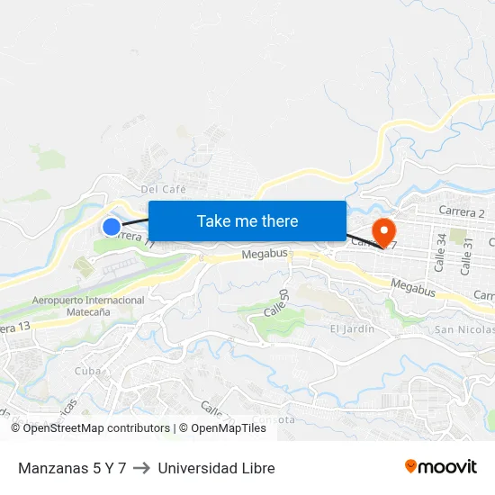 Manzanas 5 Y 7 to Universidad Libre map