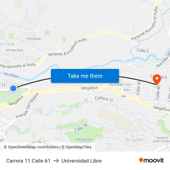 Carrera 11 Calle 61 to Universidad Libre map