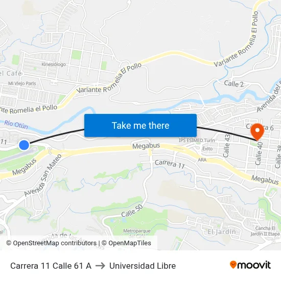 Carrera 11 Calle 61 A to Universidad Libre map
