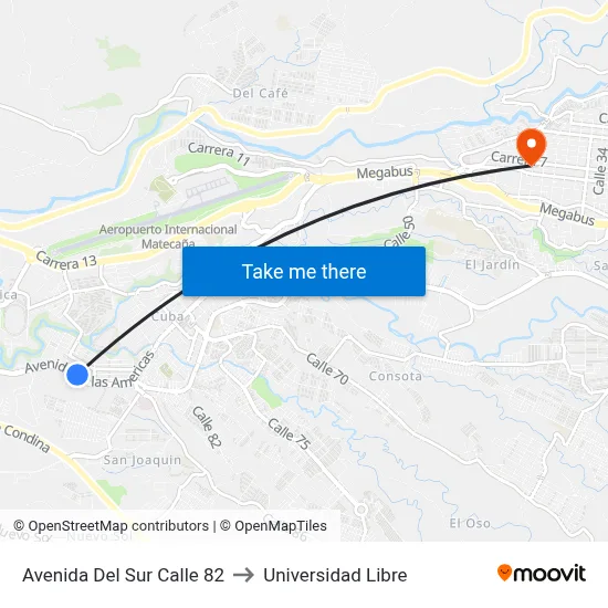 Avenida Del Sur Calle 82 to Universidad Libre map