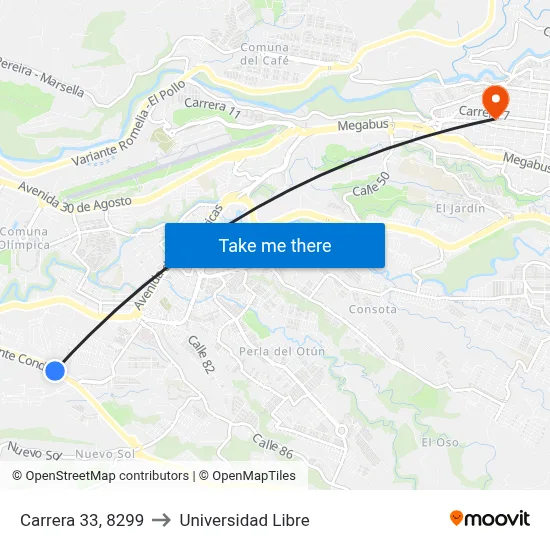 Carrera 33, 8299 to Universidad Libre map