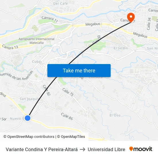 Variante Condina Y Pereira-Altará to Universidad Libre map