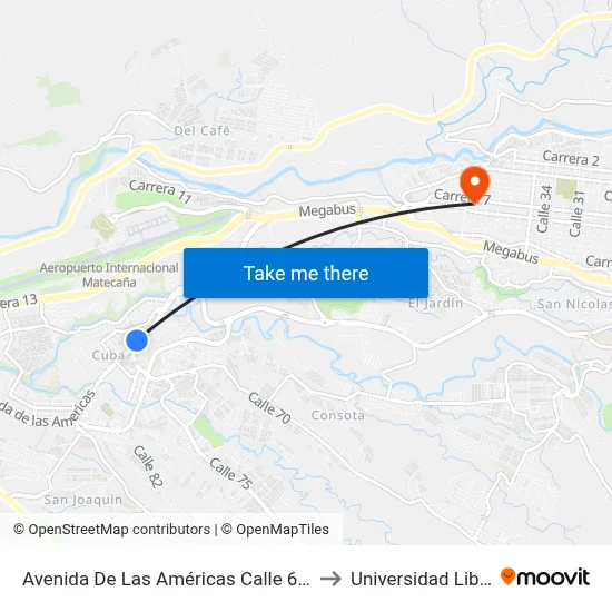 Avenida De Las Américas Calle 69b to Universidad Libre map