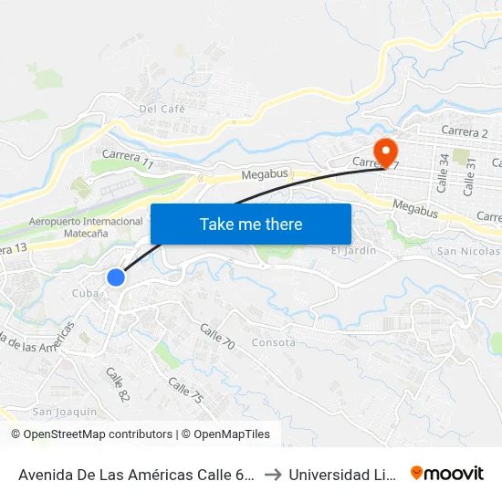 Avenida De Las Américas Calle 68 B to Universidad Libre map