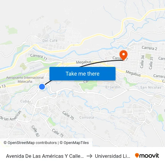 Avenida De Las Américas Y Calle 64 to Universidad Libre map