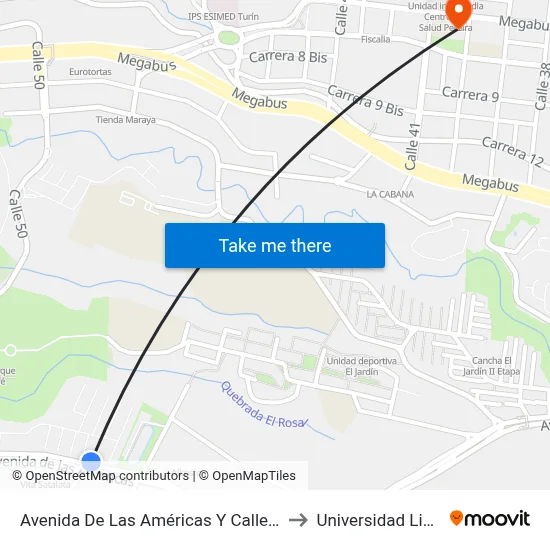 Avenida De Las Américas Y Calle 48 to Universidad Libre map