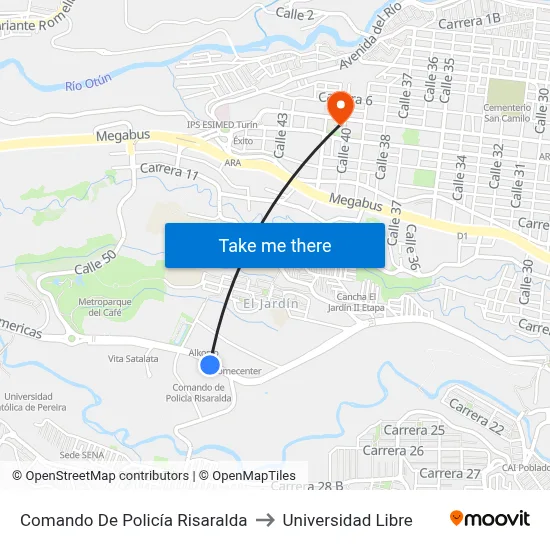 Comando De Policía Risaralda to Universidad Libre map