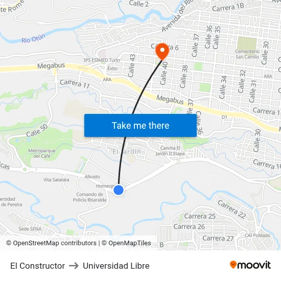El Constructor to Universidad Libre map