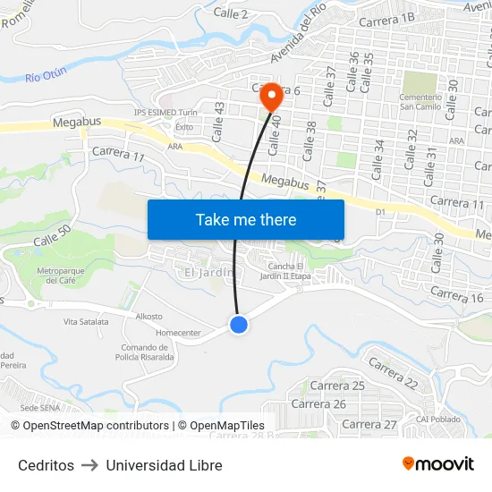Cedritos to Universidad Libre map