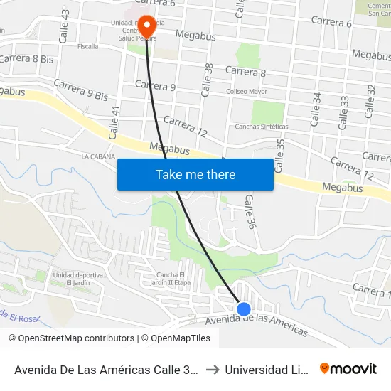 Avenida De Las Américas Calle 33 B to Universidad Libre map