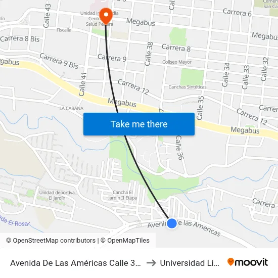Avenida De Las Américas Calle 33 B to Universidad Libre map