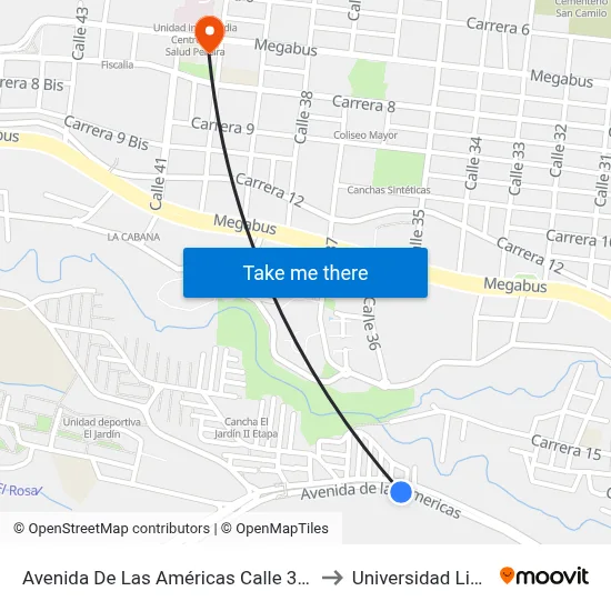 Avenida De Las Américas Calle 32 A to Universidad Libre map