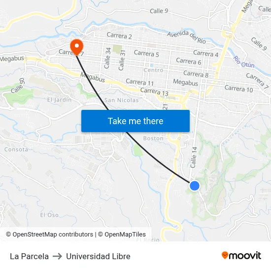 La Parcela to Universidad Libre map
