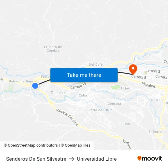 Senderos De San Silvestre to Universidad Libre map