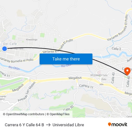 Carrera 6 Y Calle 64 B to Universidad Libre map