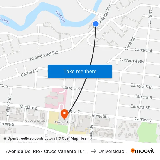 Avenida Del Río - Cruce Variante Turín - La Popa to Universidad Libre map