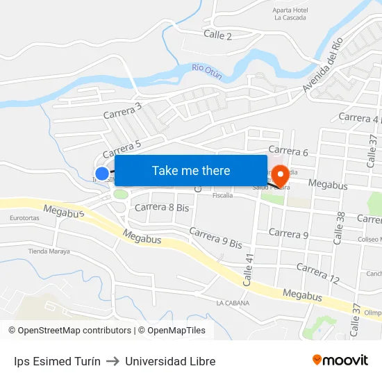 Ips Esimed Turín to Universidad Libre map