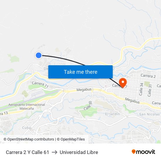 Carrera 2 Y Calle 61 to Universidad Libre map
