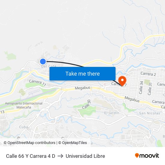 Calle 66 Y Carrera 4 D to Universidad Libre map