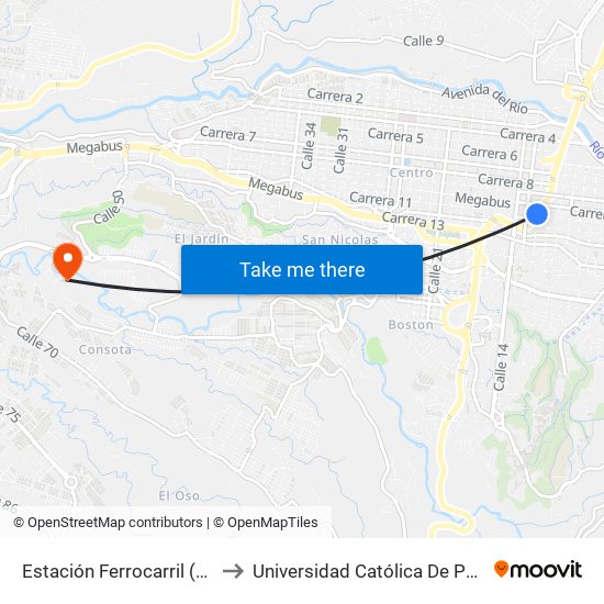 Estación Ferrocarril (K11) to Universidad Católica De Pereira map