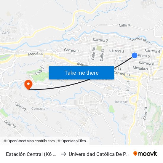 Estación Central (K6 Cl20) to Universidad Católica De Pereira map