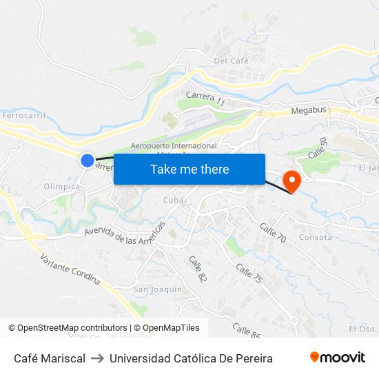 Café Mariscal to Universidad Católica De Pereira map