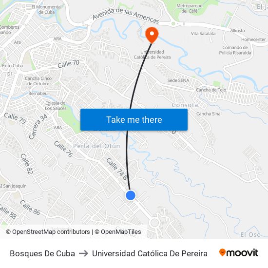Bosques De Cuba to Universidad Católica De Pereira map