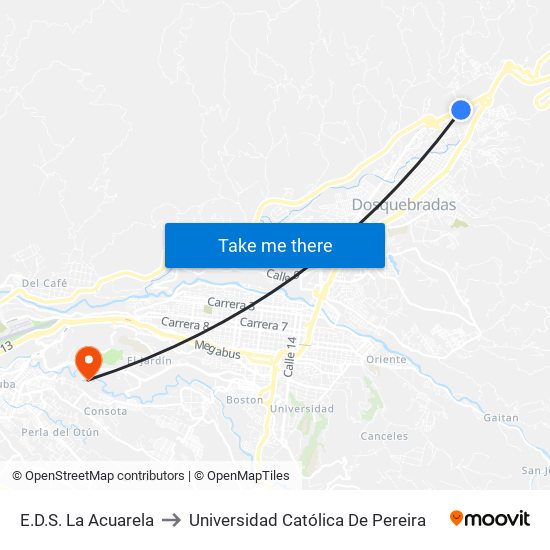 E.D.S. La Acuarela to Universidad Católica De Pereira map