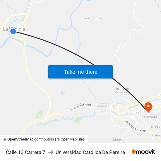 Calle 13 Carrera 7 to Universidad Católica De Pereira map