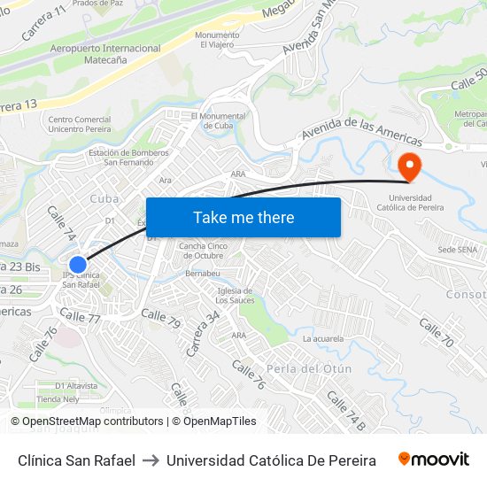 Clínica San Rafael to Universidad Católica De Pereira map