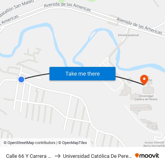 Calle 66 Y Carrera 37 to Universidad Católica De Pereira map