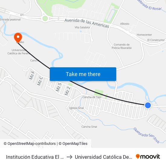 Institución Educativa El Dorado to Universidad Católica De Pereira map