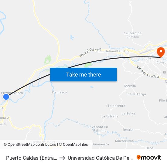 Puerto Caldas (Entrada) to Universidad Católica De Pereira map