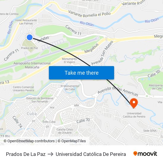 Prados De La Paz to Universidad Católica De Pereira map