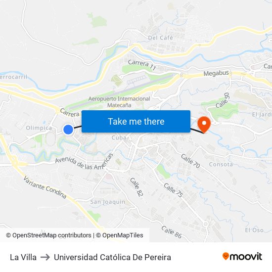 La Villa to Universidad Católica De Pereira map