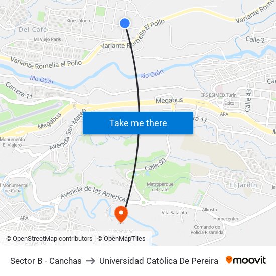 Sector B - Canchas to Universidad Católica De Pereira map