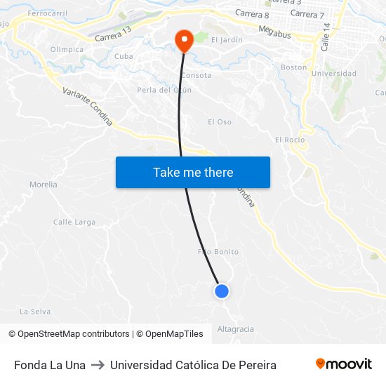 Fonda La Una to Universidad Católica De Pereira map