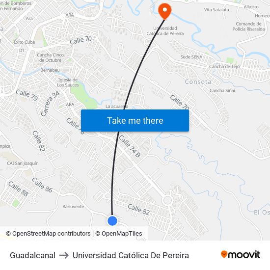 Guadalcanal to Universidad Católica De Pereira map