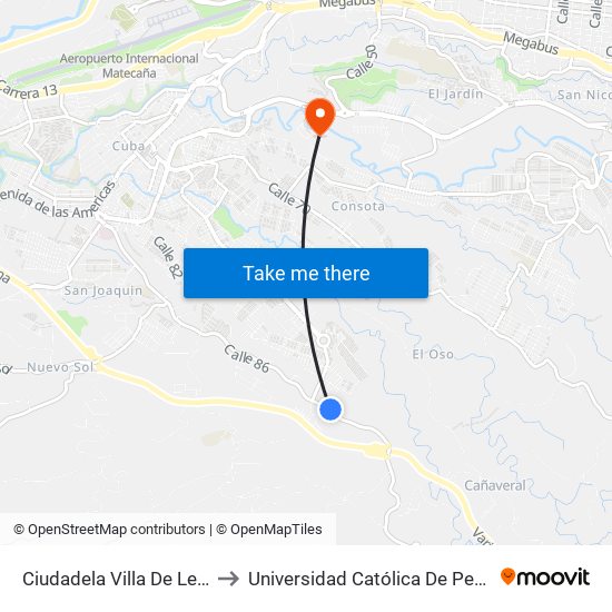 Ciudadela Villa De Leyva to Universidad Católica De Pereira map