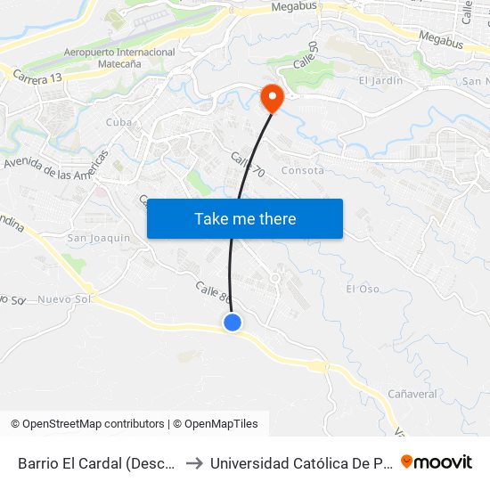 Barrio El Cardal (Descenso) to Universidad Católica De Pereira map