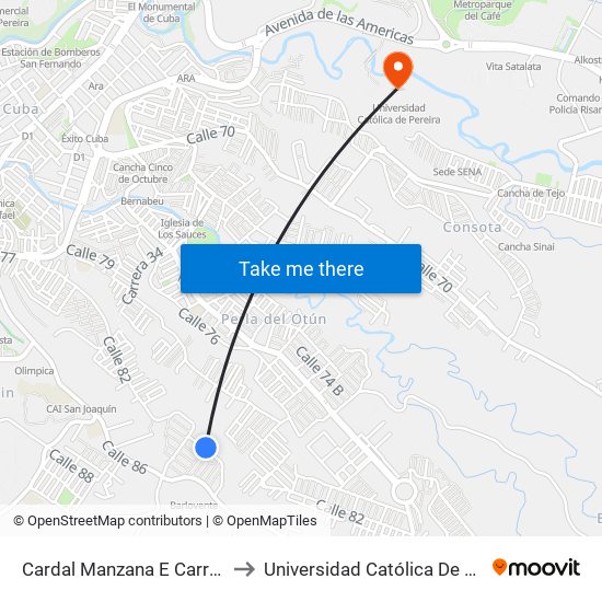 Cardal Manzana E Carrera 41 to Universidad Católica De Pereira map