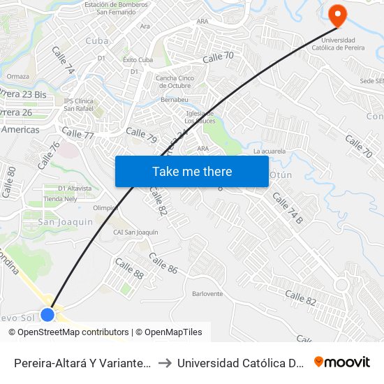 Pereira-Altará Y Variante Condina to Universidad Católica De Pereira map