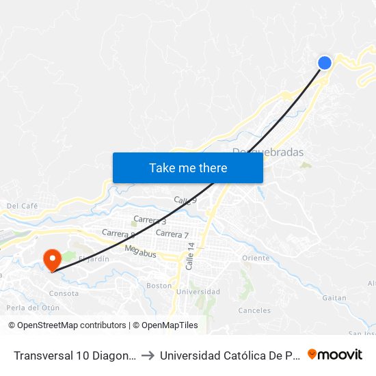 Transversal 10 Diagonal 80 to Universidad Católica De Pereira map